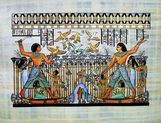 Fishing & Birds Catch, Egyptian Papyrus Painting