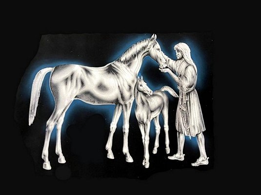 Horse's Shepherd Painting, Hand Painted on Black Velvet Fabric