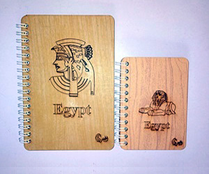 Notebook Wood Cover, Ancient Egypt Theme, With Ancient Egypt Images, Backgrounds, Papyrus Paper Colors