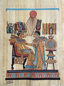 King Tut Ankh Amen & His Wife, Perfuming Papyrus Painting 