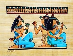 Flowers Smelling Girls Papyrus Painting 