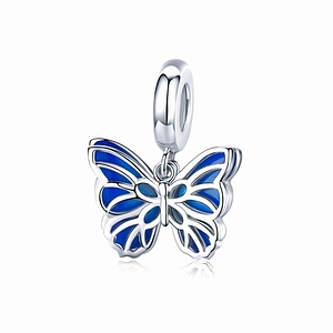 Enameled Blue Sterling 925 Silver Jewelry, Butterfly Pendant